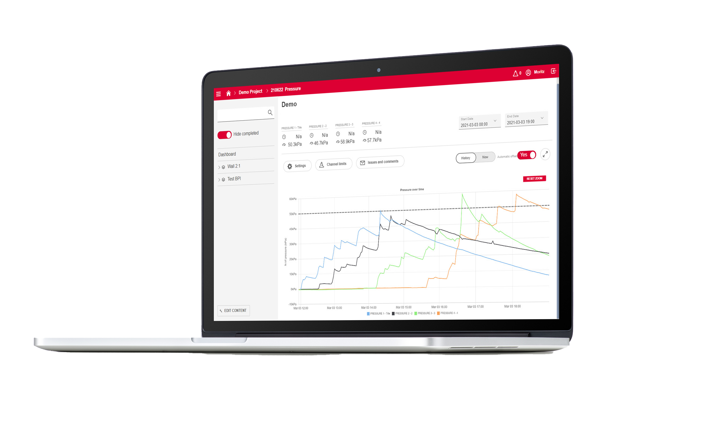 Laptop with concrete pressure monitoring report
